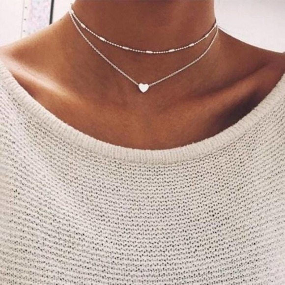 On My Rack Jewelry - Boho Festival Heart Layered Silver Necklace Chain B0024